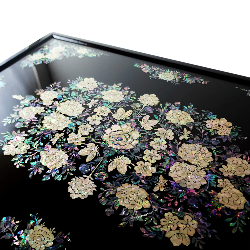 Mother-of-Pearl Inlaid Korean Lacquer Wooden Coffee Table with Foldable feet [Black] 𝟭𝟱% 𝗢𝗙𝗙