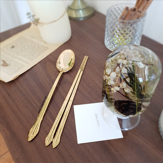(𝗡𝗘𝗪) Classic Gothic Gold Spoon & Chopstick [Real Gold]