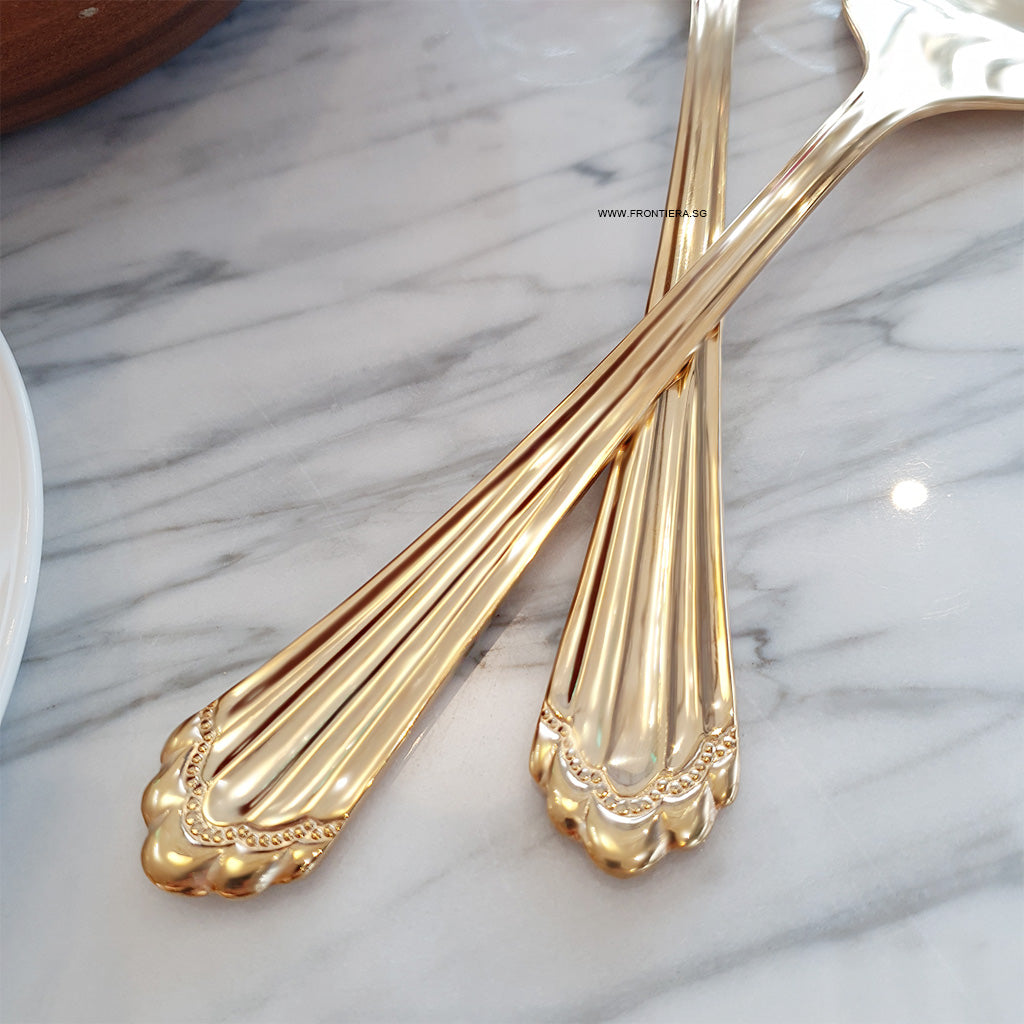 Classic Gothic Gold Serving Spoon & Fork Set [Real Gold]
