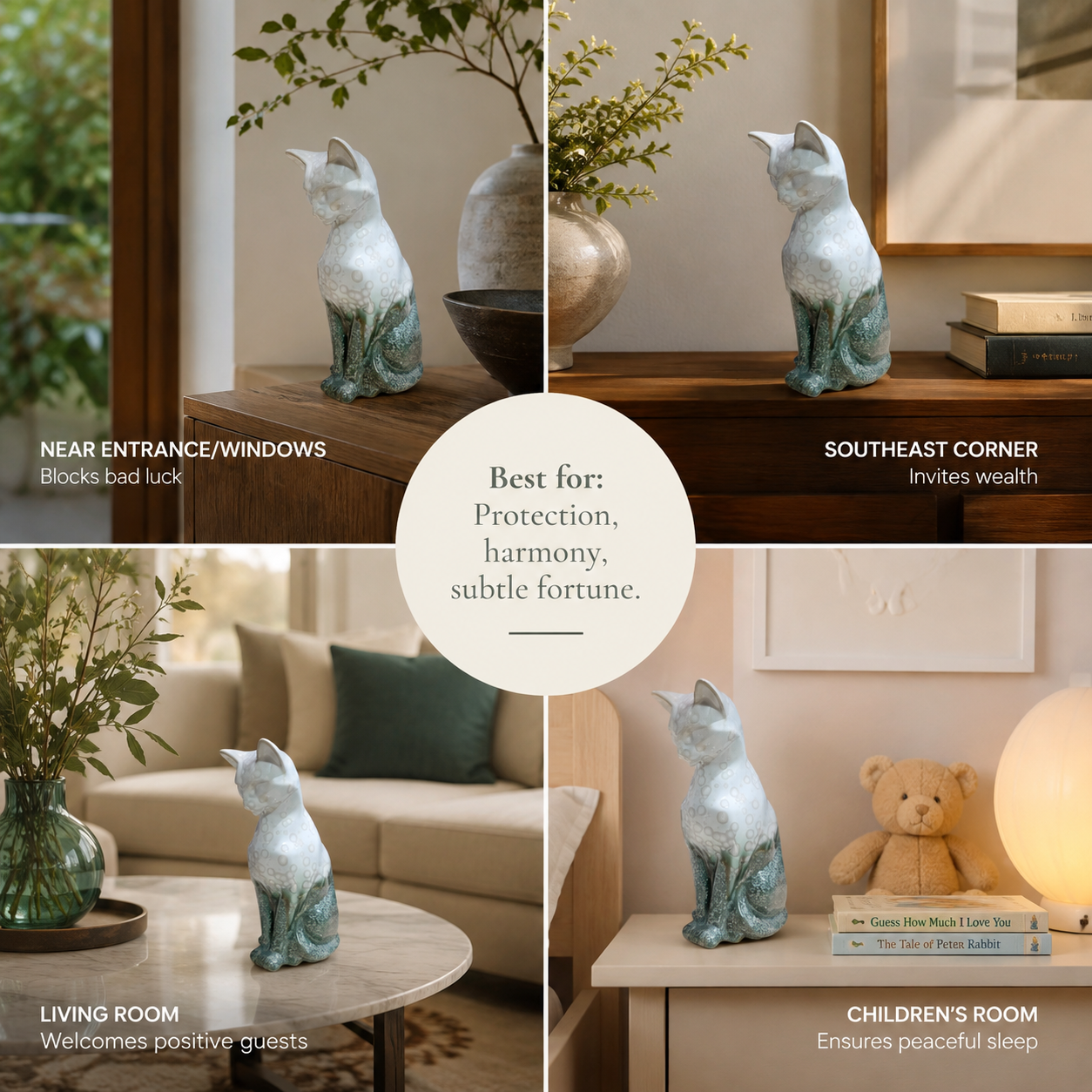 Handmade Porcelain Cat Figurine (Pale Ivory with Seafoam Green Crystalline Glaze)