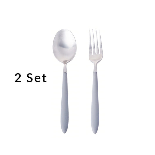 Epic Black Grey Fork & Spoon [2 Set]