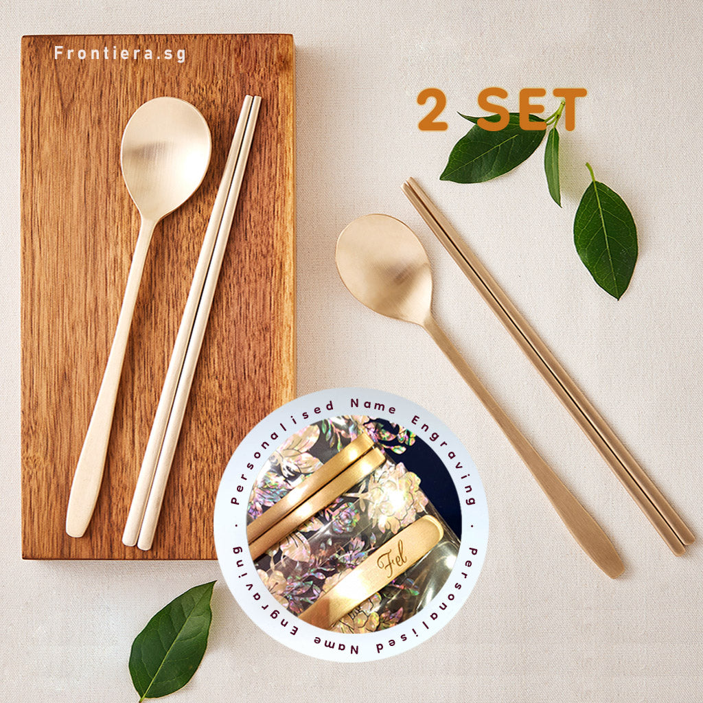 Bangjja Yugi Korean Spoon & Chopstick [2-Person Set] + Custome Engraving (Optional)