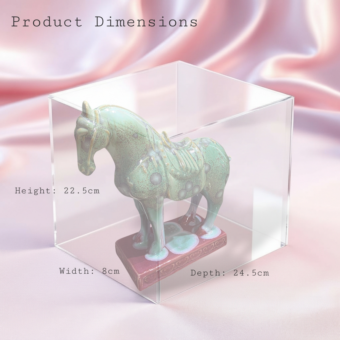 Handmade Porcelain Royal Horse Figurine (Seafoam Green & Rose Pink Crystalline Glaze)