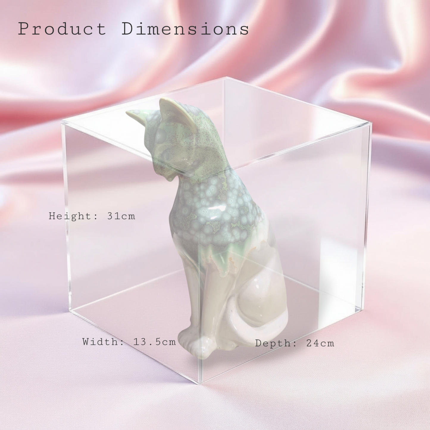 Handmade Porcelain Cat Figurine (Ivory White with Sage Green Crystalline Glaze)