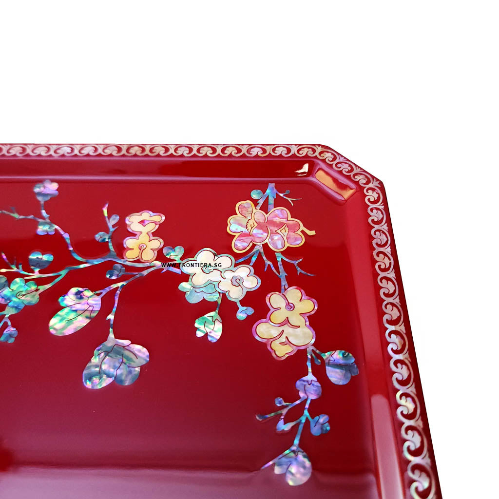 Mother-of-Pearl Inlaid Korean Lacquer Wooden Coffee Table with Foldable feet [Red] 𝟐𝟎% 𝐎𝐅𝐅