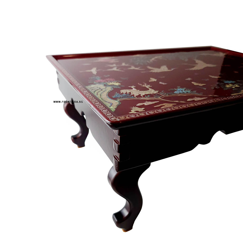 Mother-of-Pearl Inlaid Korean Lacquer Wooden Coffee Table with Foldable feet [Red] 𝟭𝟬% 𝗢𝗙𝗙