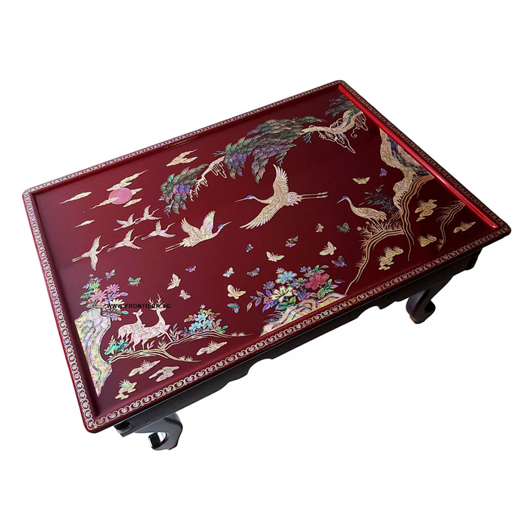 Mother-of-Pearl Inlaid Korean Lacquer Wooden Coffee Table with Foldable feet [Red] 𝟭𝟬% 𝗢𝗙𝗙
