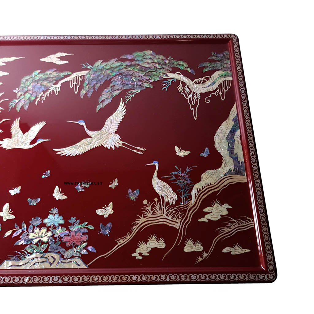 Mother-of-Pearl Inlaid Korean Lacquer Wooden Coffee Table with Foldable feet [Red] 𝟭𝟬% 𝗢𝗙𝗙