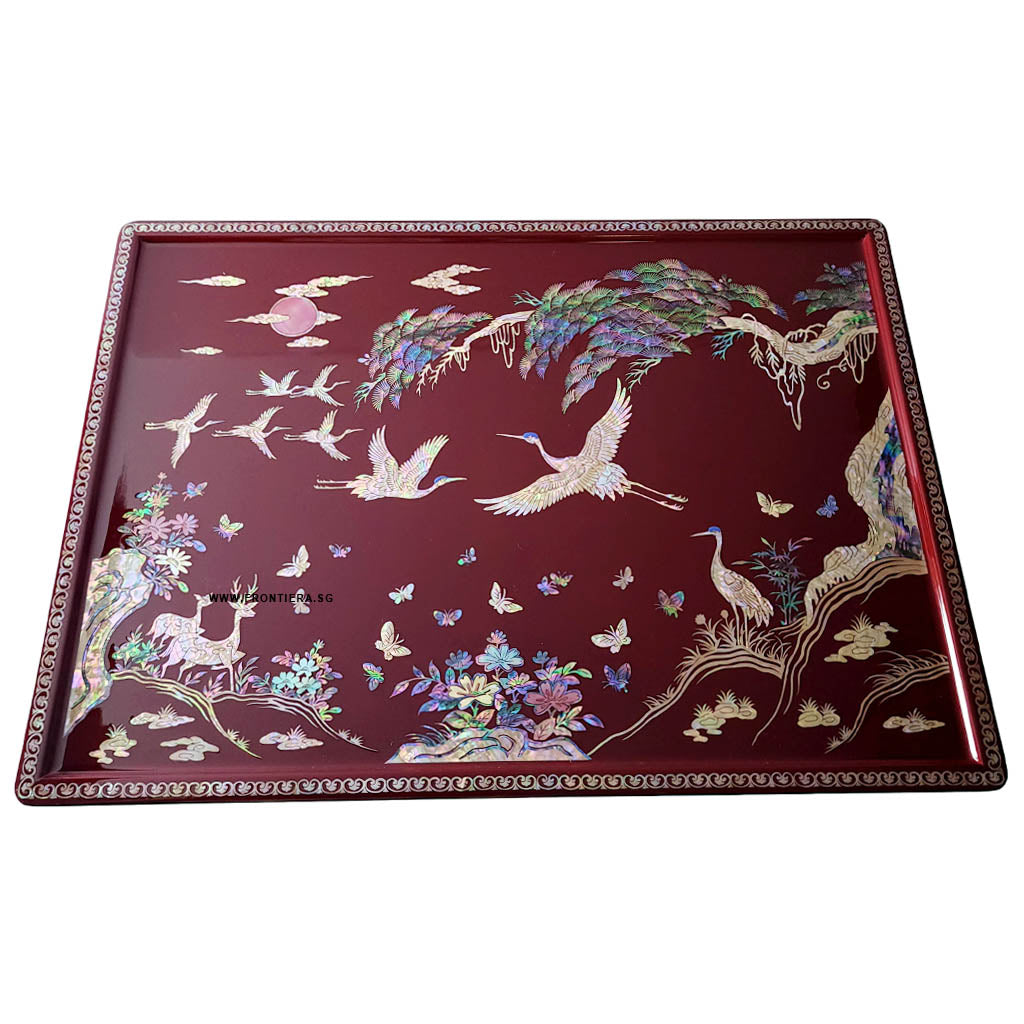 Mother-of-Pearl Inlaid Korean Lacquer Wooden Coffee Table with Foldable feet [Red] 𝟭𝟬% 𝗢𝗙𝗙