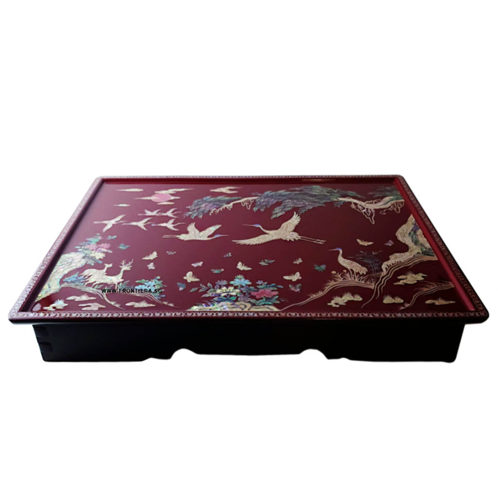 Mother-of-Pearl Inlaid Korean Lacquer Wooden Coffee Table with Foldable feet [Red] 𝟭𝟬% 𝗢𝗙𝗙