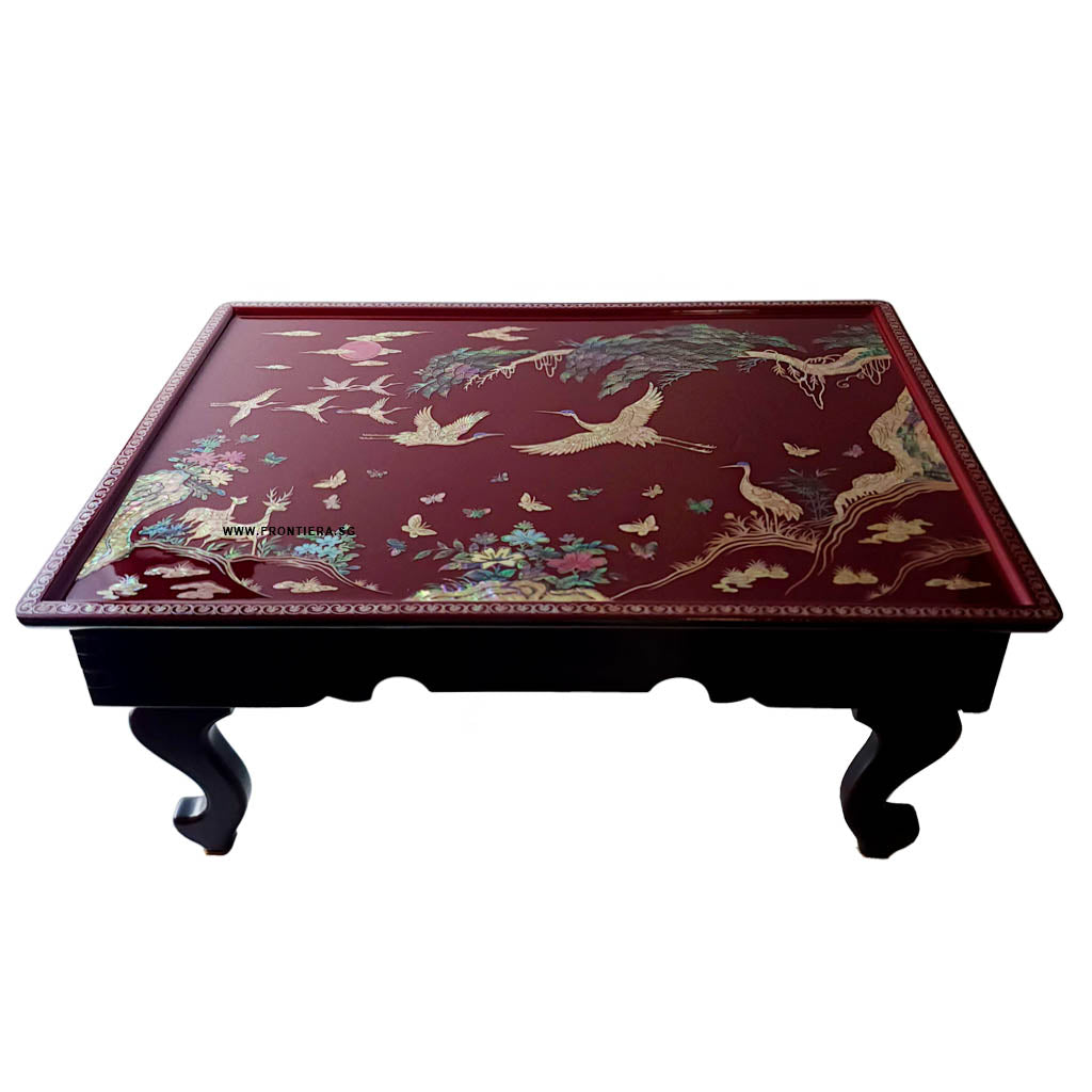 Mother-of-Pearl Inlaid Korean Lacquer Wooden Coffee Table with Foldable feet [Red] 𝟭𝟬% 𝗢𝗙𝗙