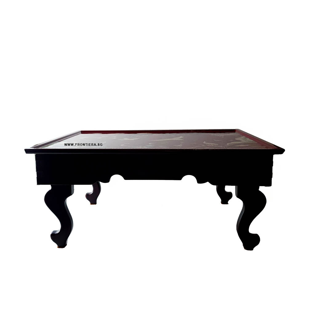 Mother-of-Pearl Inlaid Korean Lacquer Wooden Coffee Table with Foldable feet 460mm [Red] 𝟭𝟱% 𝗢𝗙𝗙