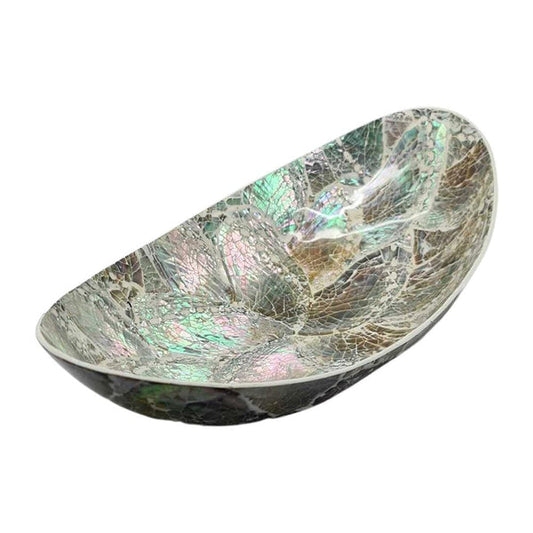 White Abalone Shell Inlayed Boat/Oval Shaped Bowl