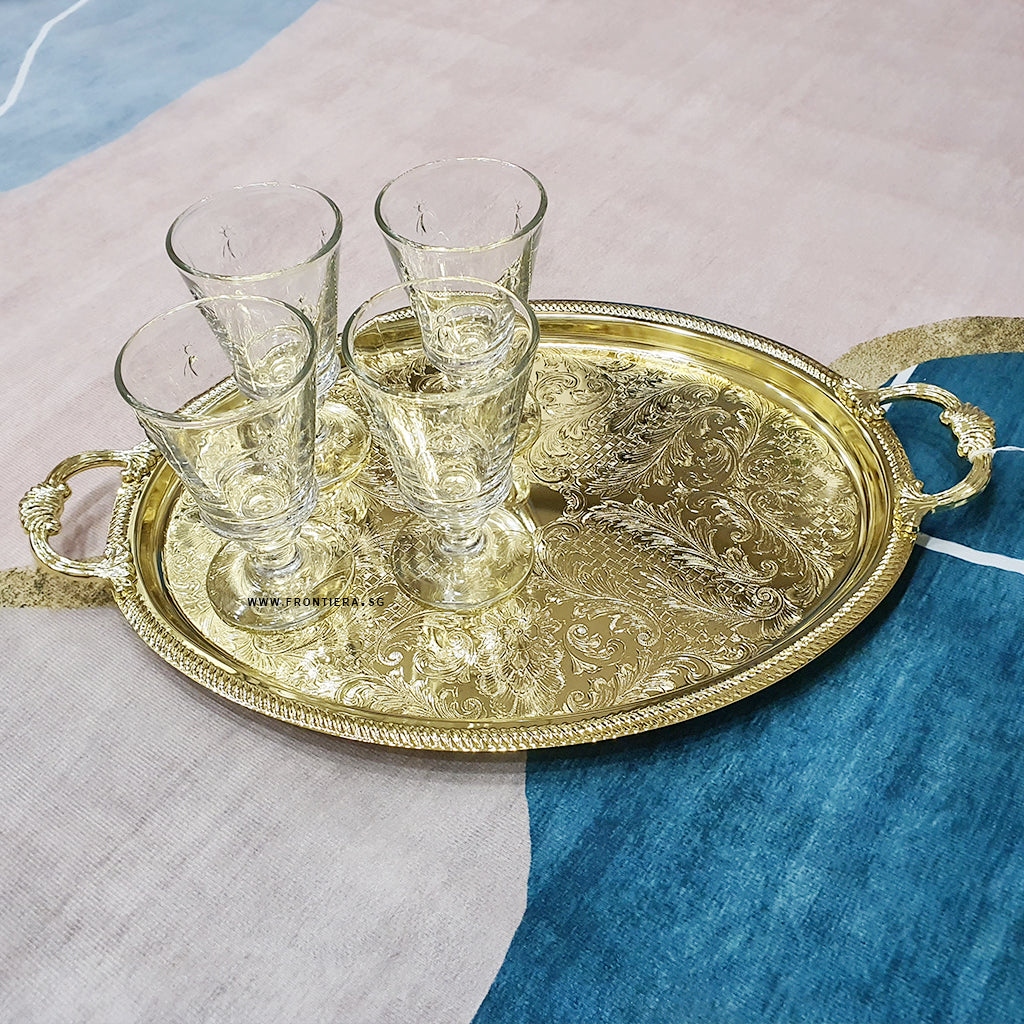 [England Silverware] Gold Plated Shallow Large Oval Serving Tray with Handle 505mm