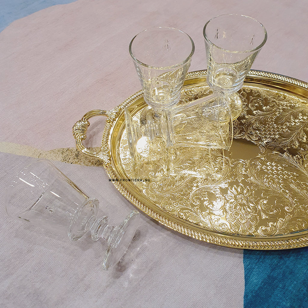 [England Silverware] Gold Plated Shallow Large Oval Serving Tray with Handle 505mm