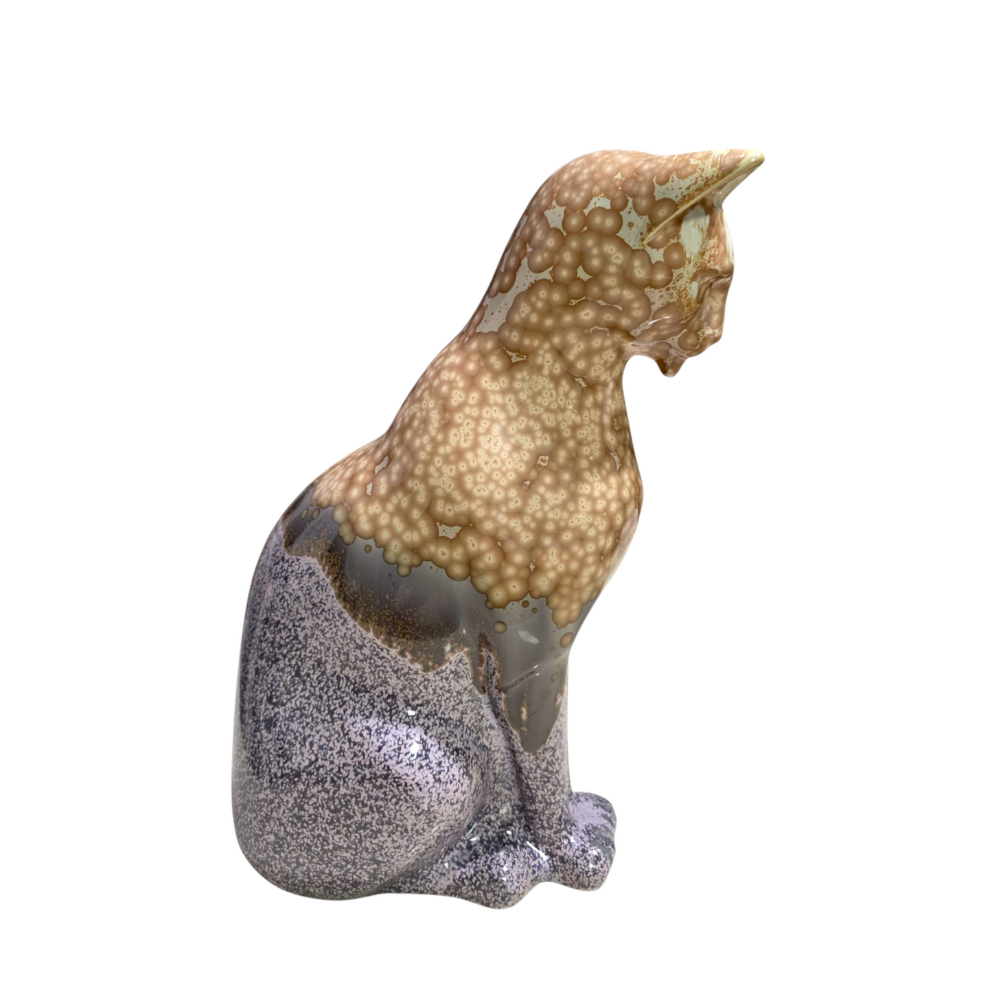 Handmade Porcelain Cat Figurine (Amber Speckled with Lavender Accent Glaze)