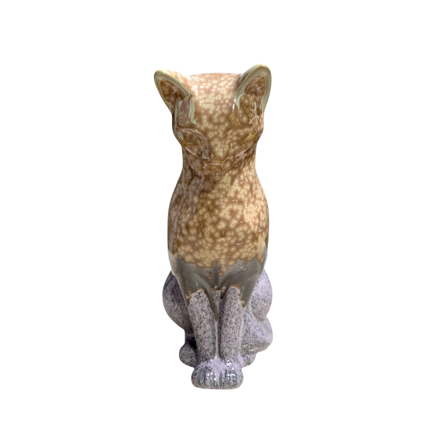 Handmade Porcelain Cat Figurine (Amber Speckled with Lavender Accent Glaze)