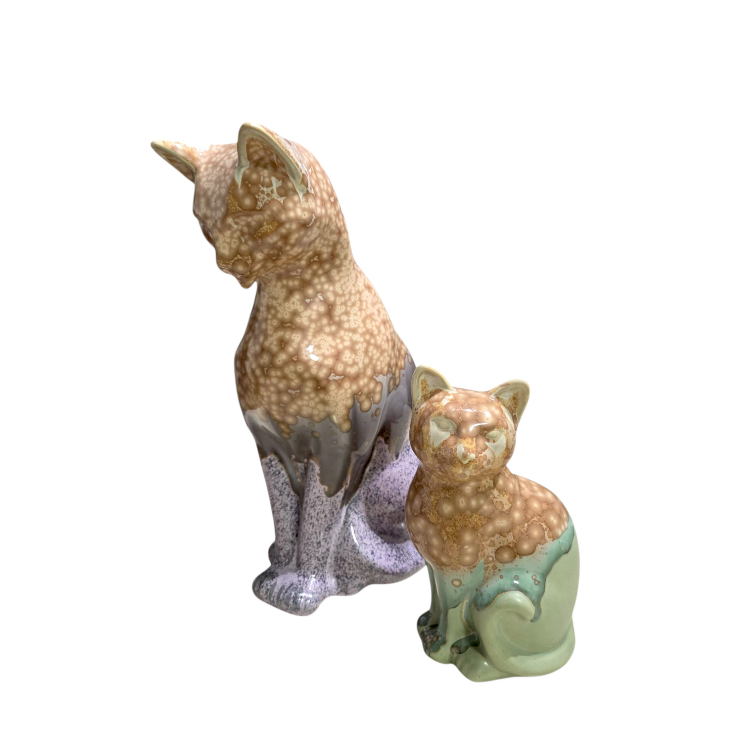 Handmade Porcelain Little Cat Figurine (Amber Speckled with Sage Green Glaze)