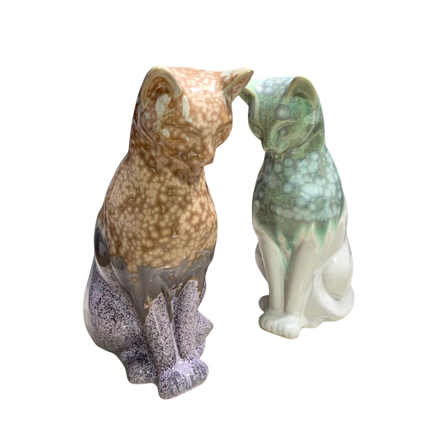 Handmade Porcelain Cat Figurine (Ivory White with Sage Green Crystalline Glaze)