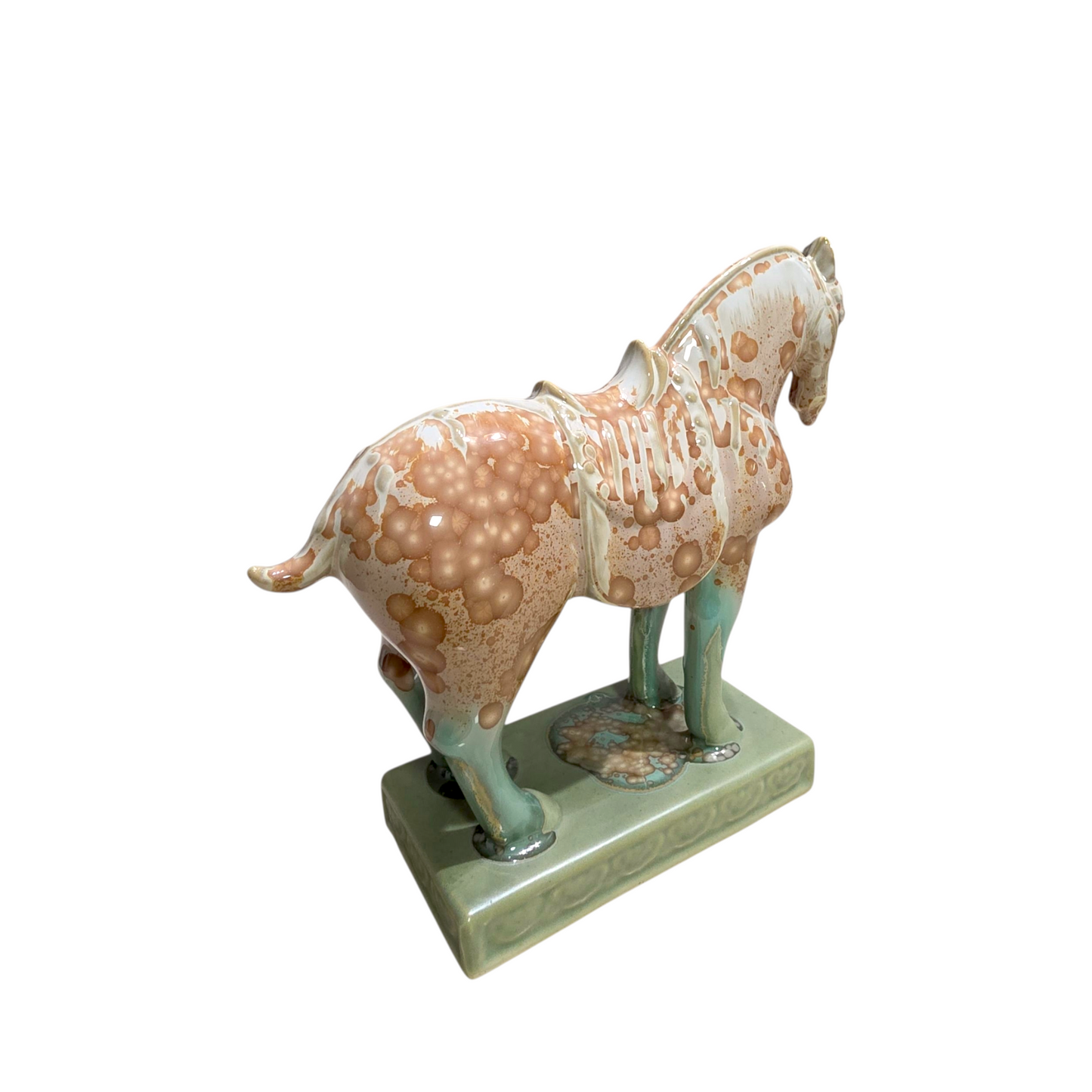 Handmade Porcelain Royal Horse Figurine (Amber Beige & Sage Green Crystalline Glaze)