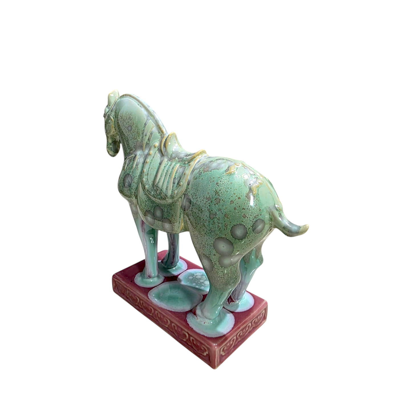 Handmade Porcelain Royal Horse Figurine (Seafoam Green & Rose Pink Crystalline Glaze)