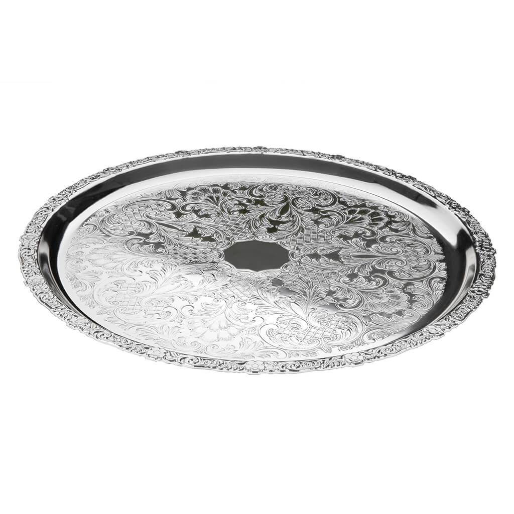 [England Silverware] Floral Rimmed Large Rounded Serving Tray [𝗦𝗢𝗟𝗗 𝗢𝗨𝗧]