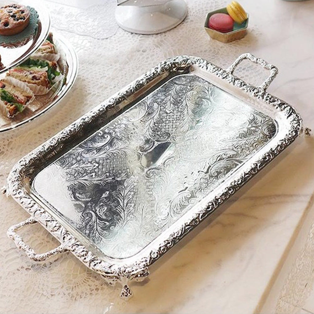 Silver Plated Small Oblong Tray with handles and Feets 440mm [𝗦𝗢𝗟𝗗 𝗢𝗨𝗧]