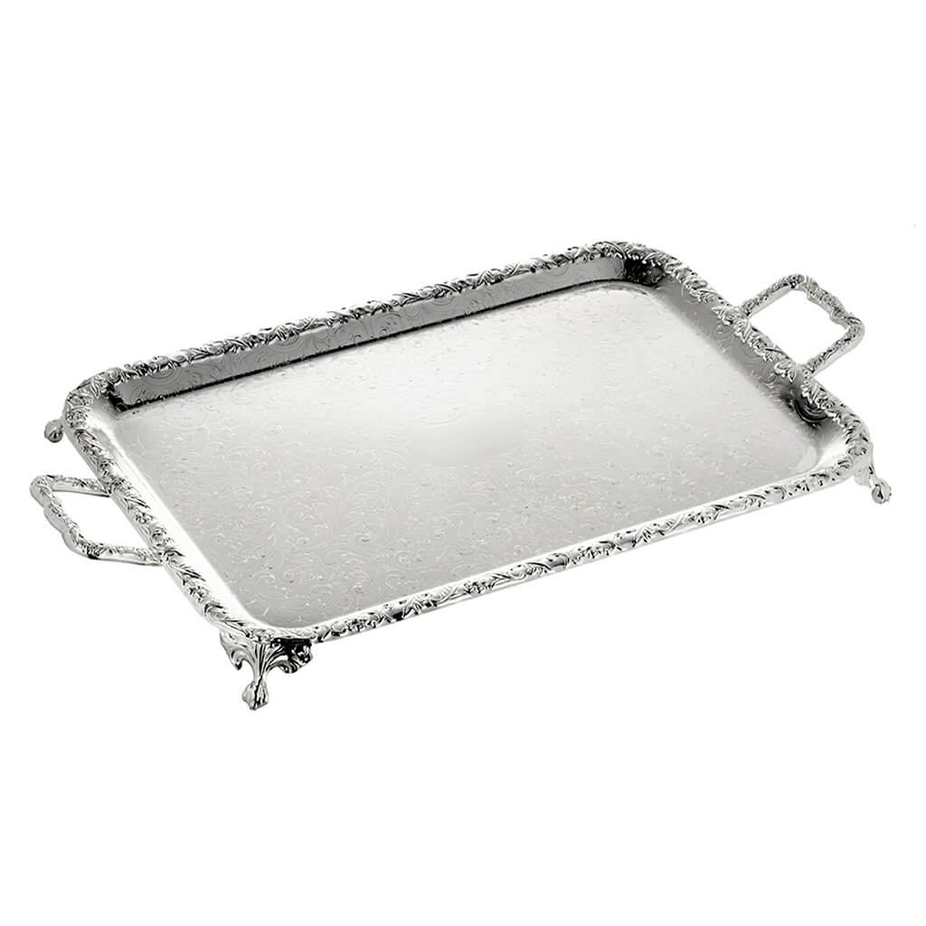 [England Silverware] Medium Oblong Tray with handles and Feets 510mm