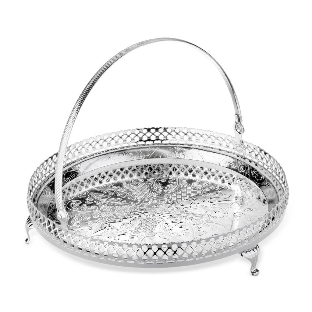 [England Silverware] Round Tray with Swing Handle & Feet 230mm [𝗦𝗢𝗟𝗗 𝗢𝗨𝗧]