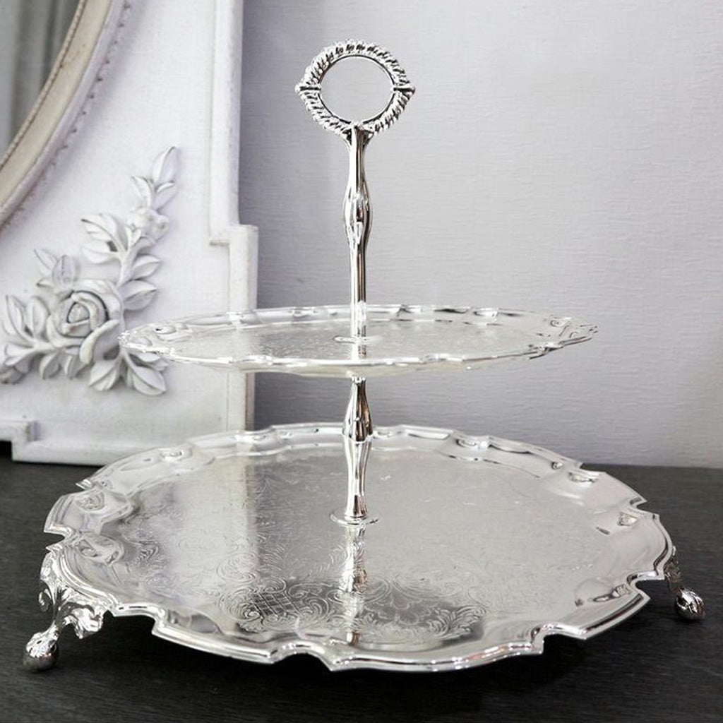 [England Silverware] 2 Tier Chippendale Cake Stand/Dessert Tray