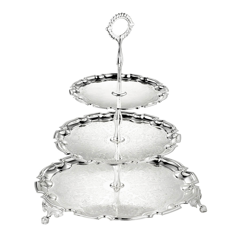 [England Silverware] 3 Tier Chippendale Cake Stand/Dessert Tray