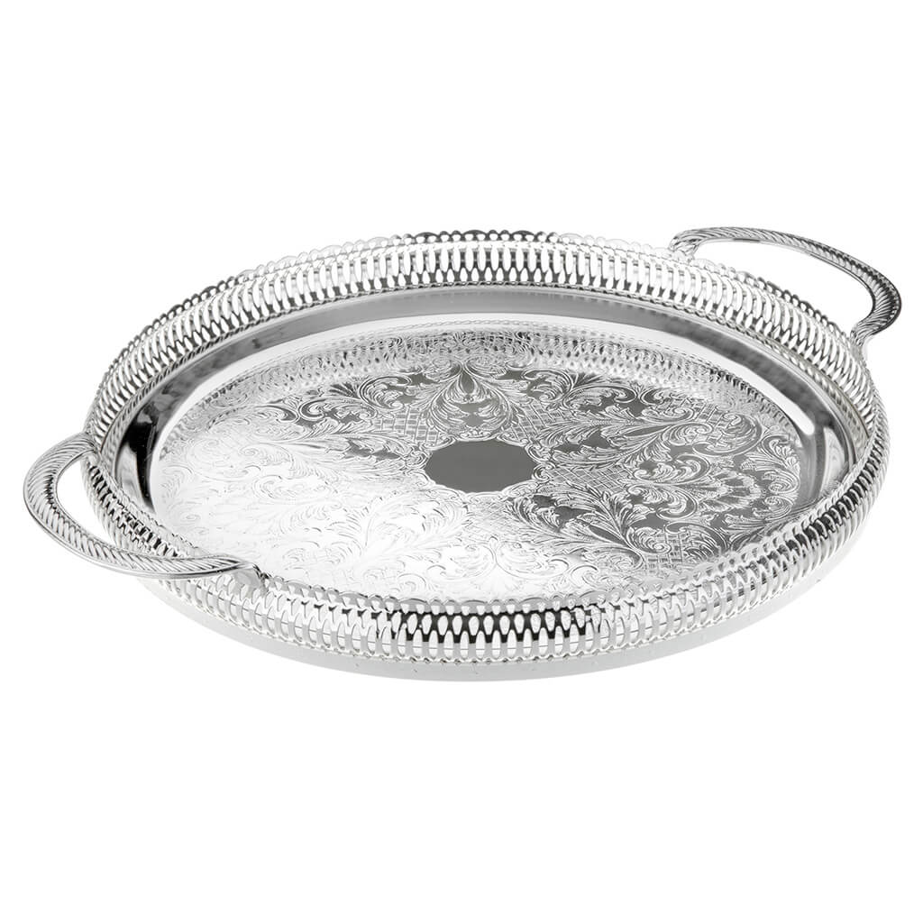 [England Silverware] Round Gallery Tray with Handles 360mm