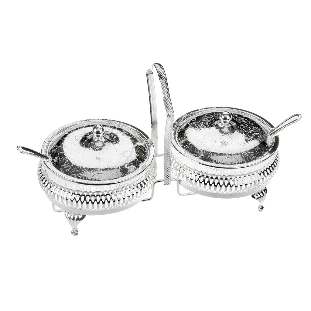 [England Silverware] Double Jam Jar with Lids & 2 Spoons