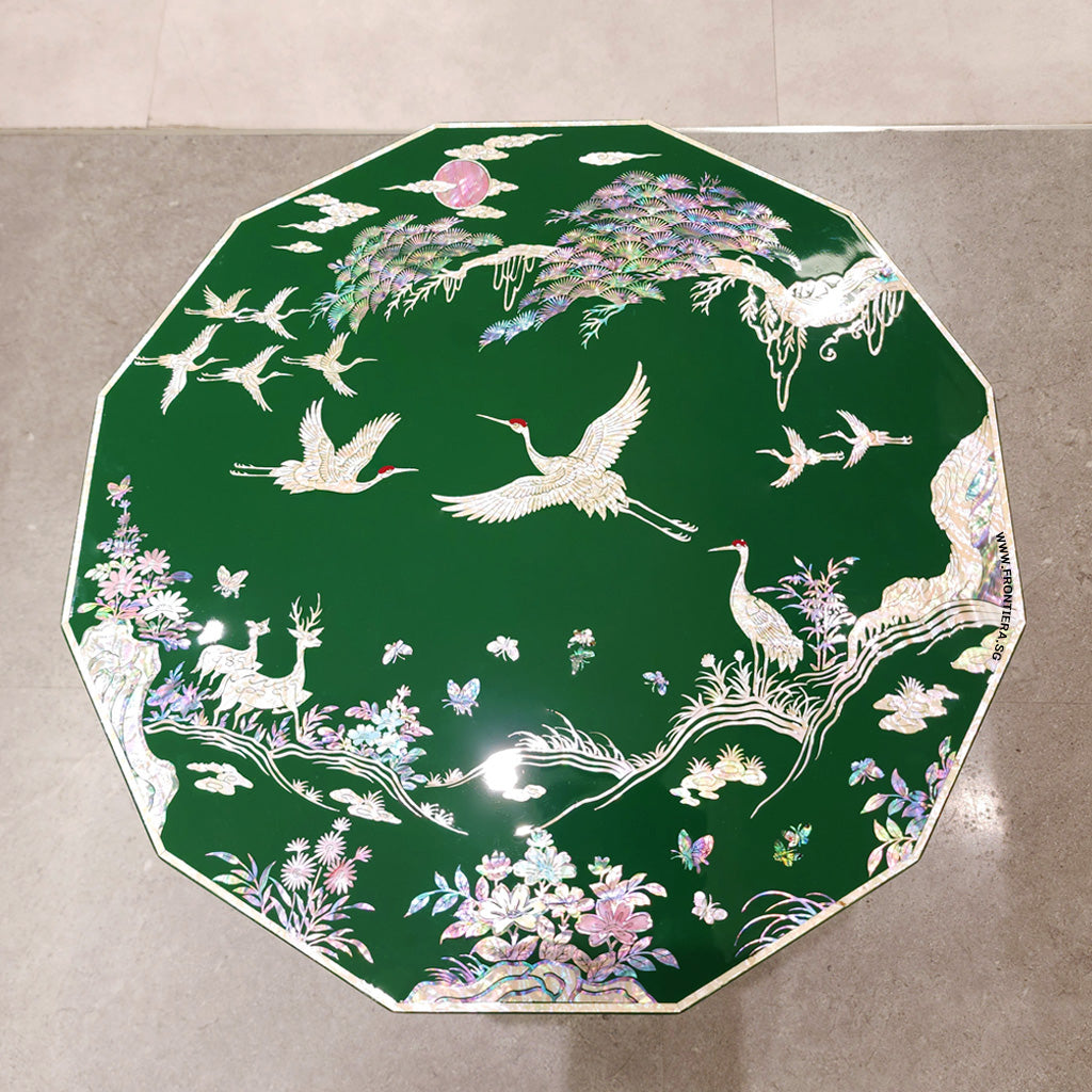 Mother-of-Pearl Inlaid Korean Lacquer Wooden Coffee Table with Foldable feet [Green] 𝟐𝟎% 𝐎𝐅𝐅