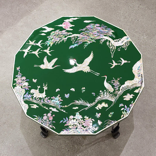 Mother-of-Pearl Inlaid Korean Lacquer Wooden Coffee Table with Foldable feet [Green] 𝟭𝟬% 𝗢𝗙𝗙