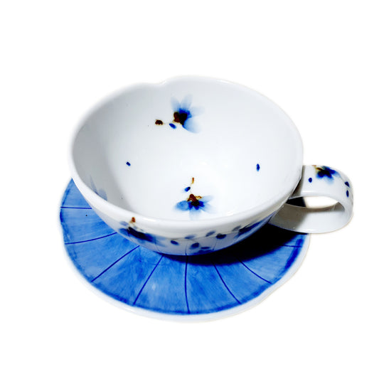 Sky Flower Cappuccino Cup & Saucer Set (Blue)