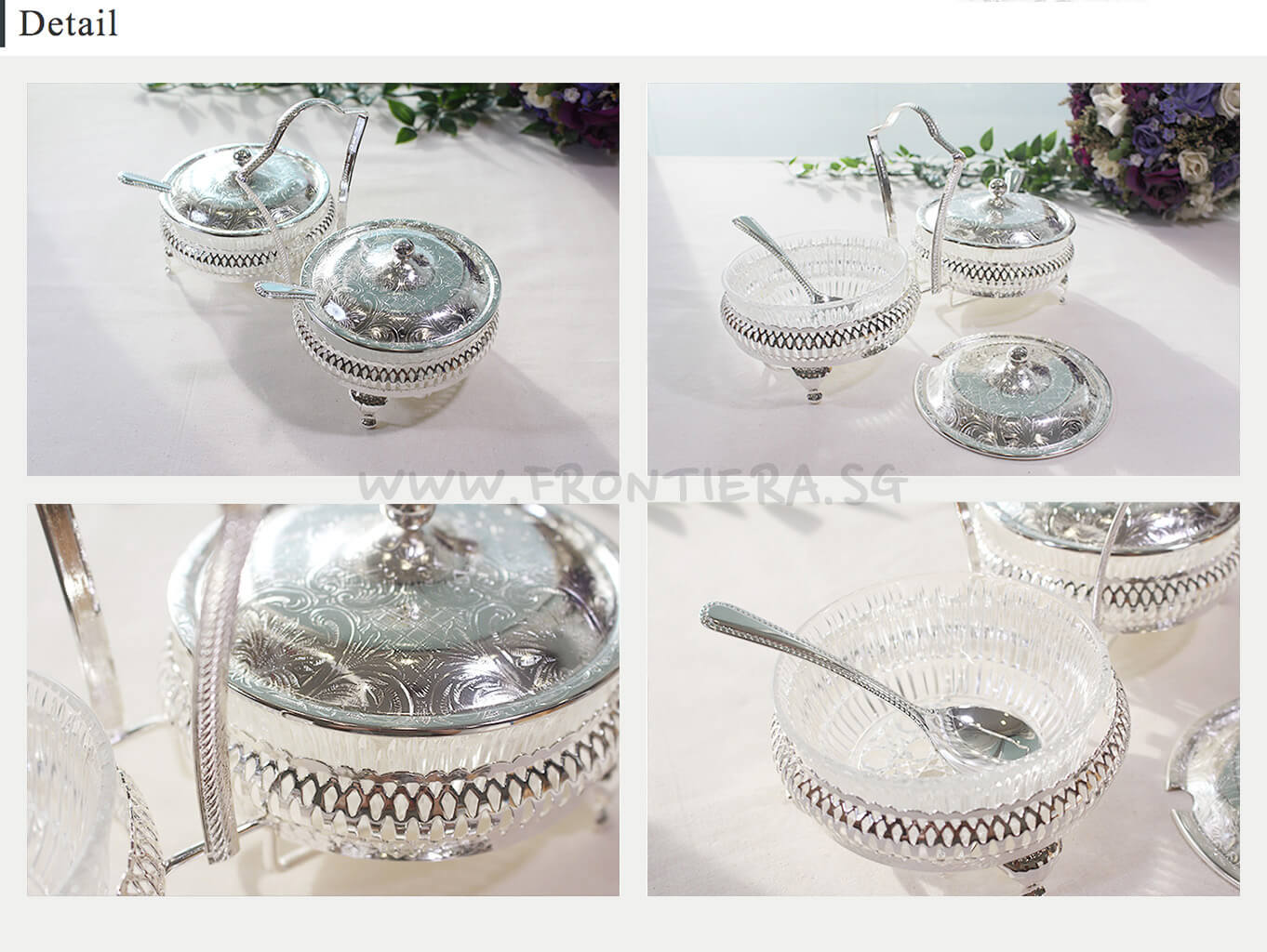 [England Silverware] Double Jam Jar with Lids & 2 Spoons