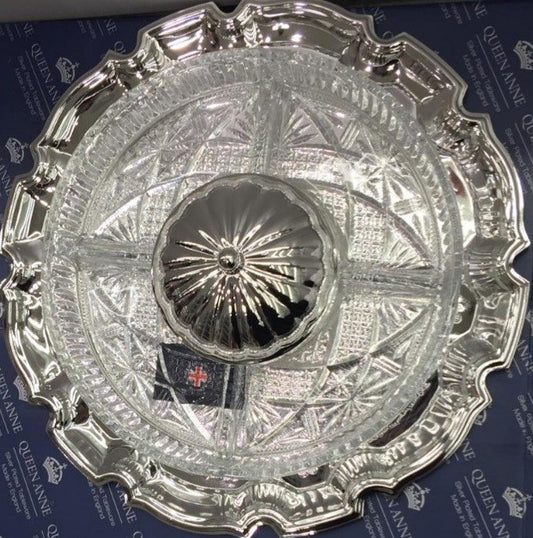 [England Silverware] 5 Div Nut, Dried Fruit Serving Platter plate with Chippendale Tray (SOLD OUT)