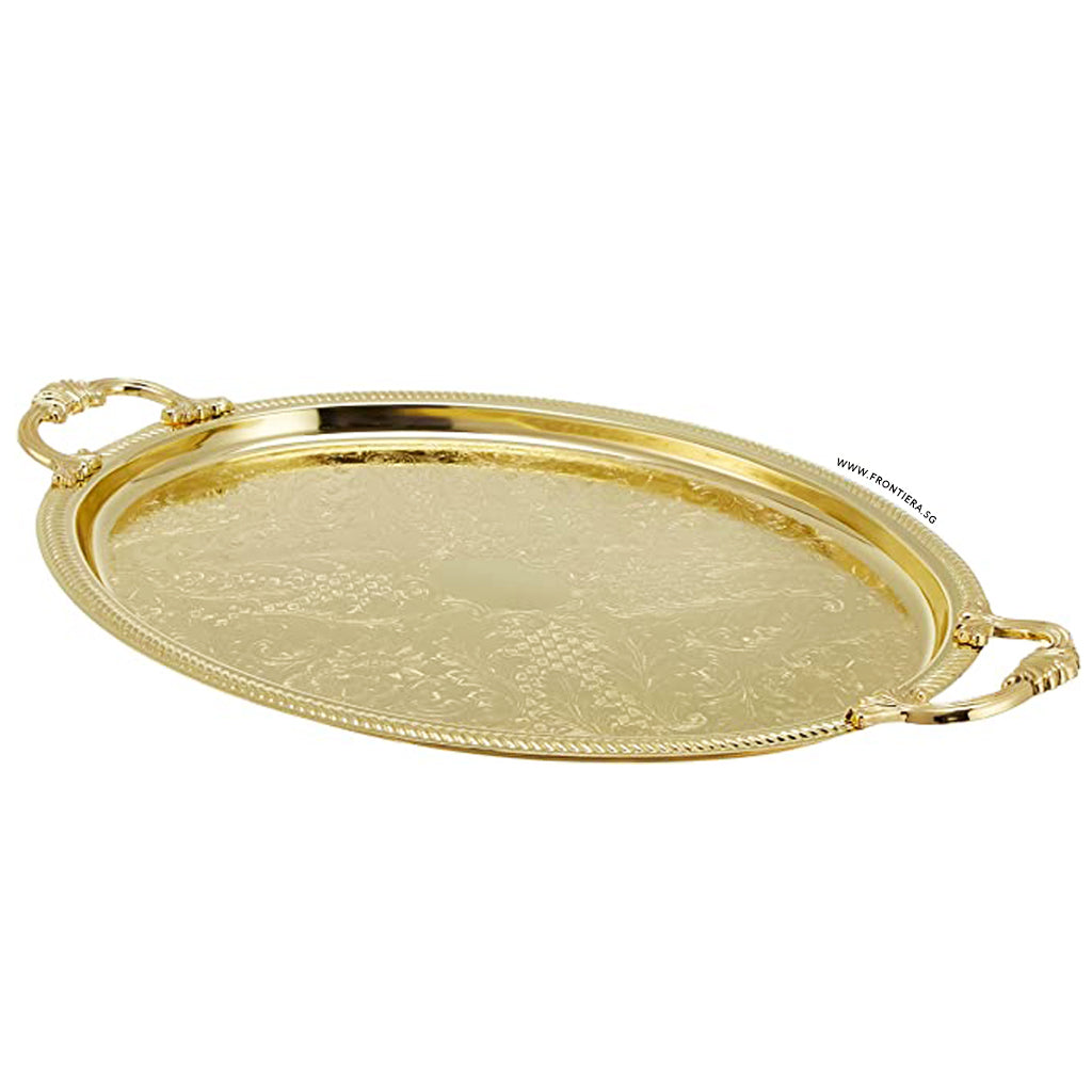 [England Silverware] Gold Plated Shallow Large Oval Serving Tray with Handle 505mm