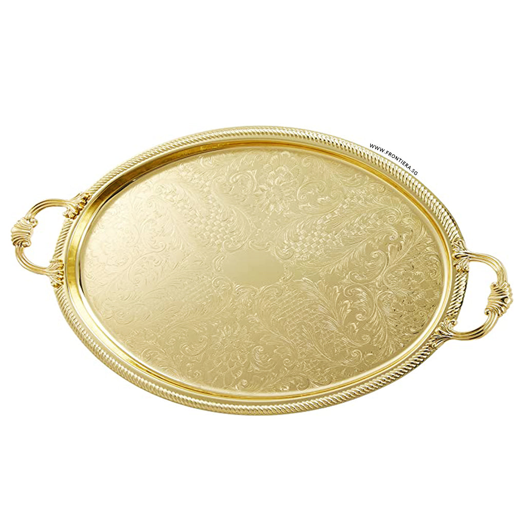 [England Silverware] Gold Plated Shallow Large Oval Serving Tray with Handle 505mm