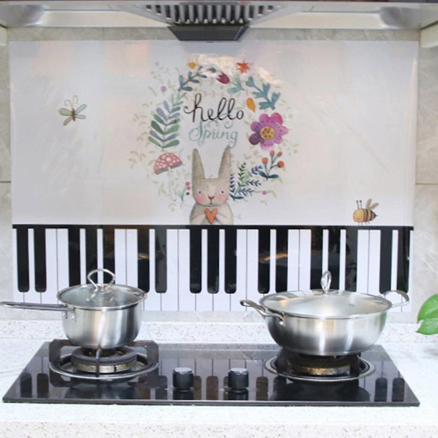 Kitchen Hood Anti Cooking Oil & Temperature Waterproof Sticker (Piano with Rabbit)