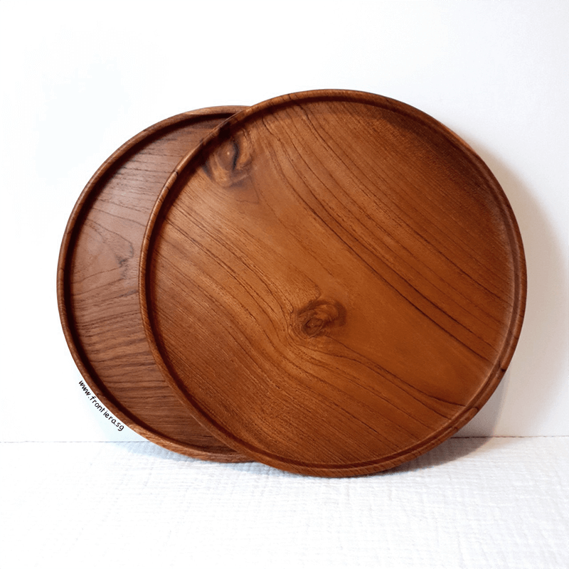 Teakwood Round Tray 250mm + Custome Engraving (Optional)