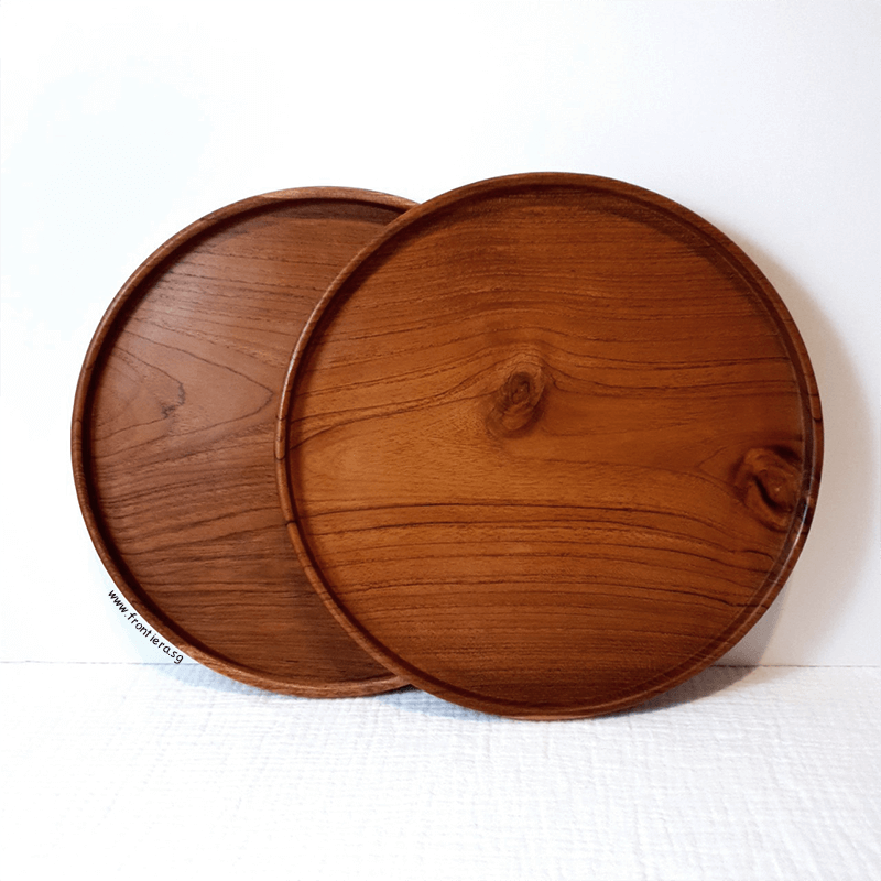 Teakwood Round Tray 250mm + Custome Engraving (Optional)