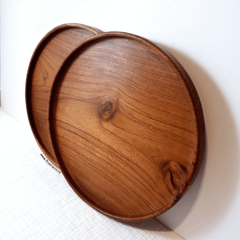 Teakwood Round Tray 250mm + Custome Engraving (Optional)