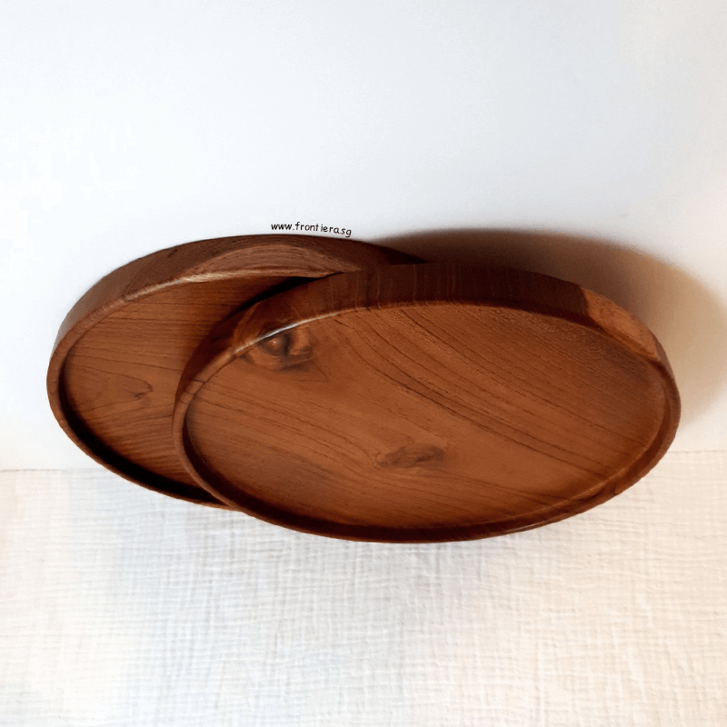 Teakwood Round Tray 250mm + Custome Engraving (Optional)