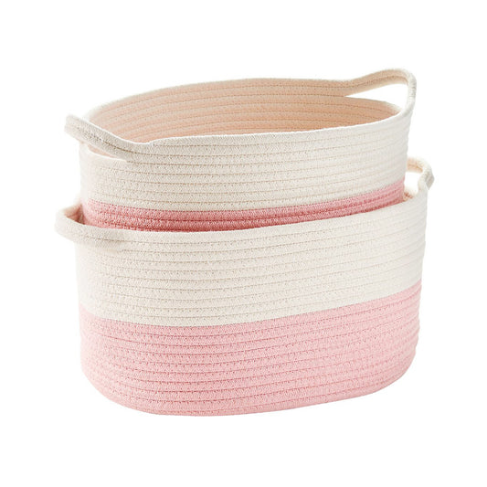 Blush Cotton Rope Storage Basket with Handles (L)