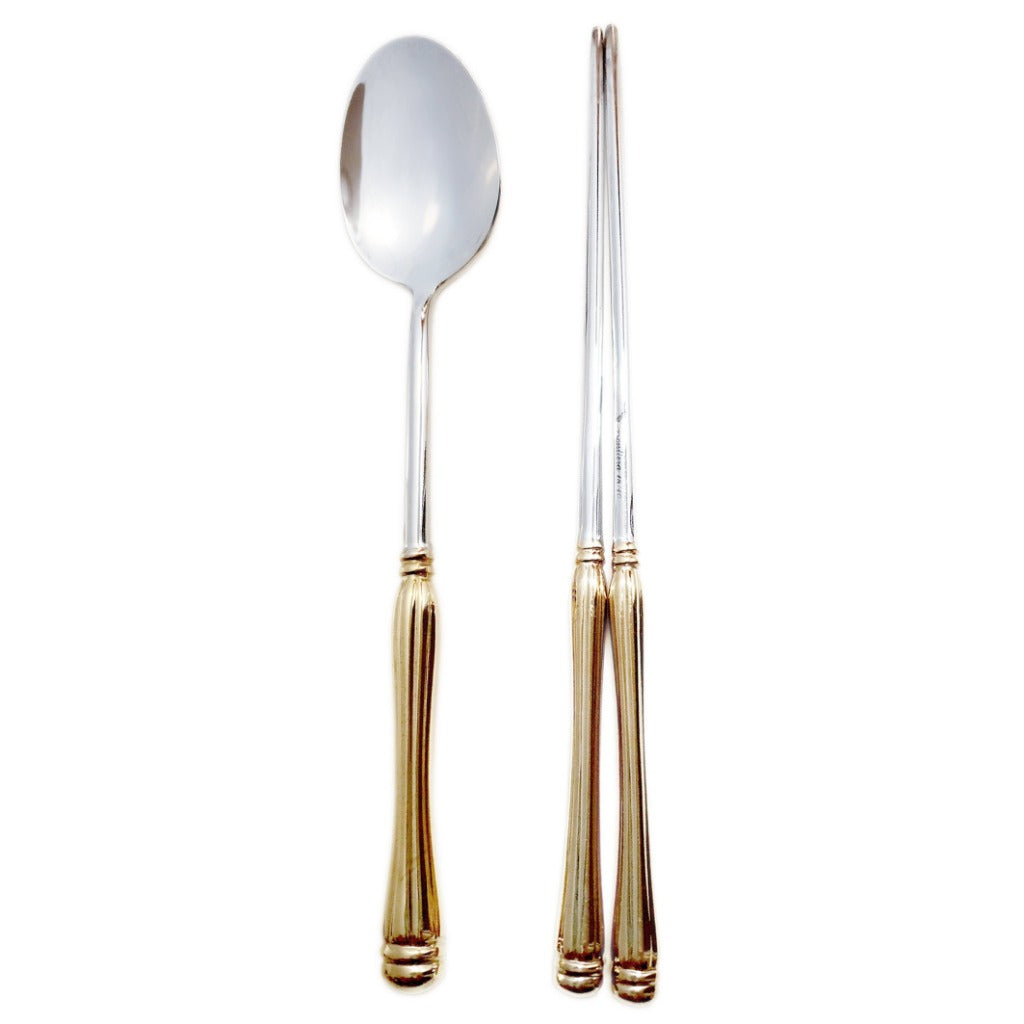 Swan Gold Oriental Spoon & Chopsticks Set (Golden Handle)