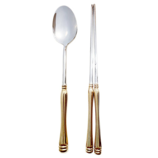 Swan Gold Oriental Spoon & Chopsticks Set (Golden Handle)