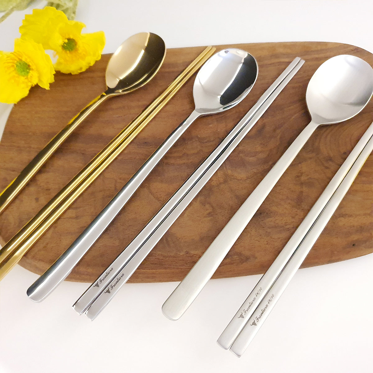 FR4(Satin) Korean Spoon & Chopsticks Set of [2/6] + Custome Engraving (Optional)