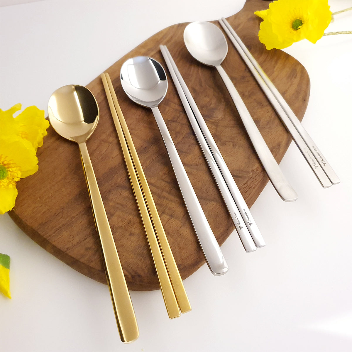 FR4(Mirror) Korean Spoon & Chopsticks Set of [2/6] + Custome Engraving (Optional)